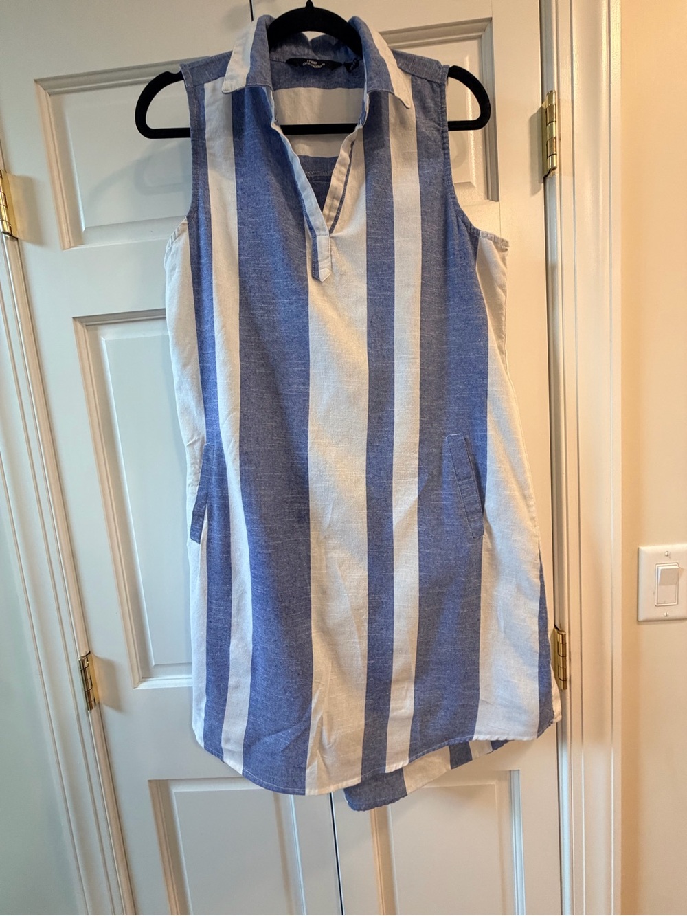 Mlle Gabrielle Sleeveless White and Blue Striped dress